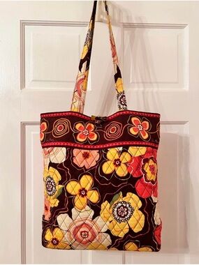 Vera Bradley Quilted Floral Tote in Brown, Yellow and Coral